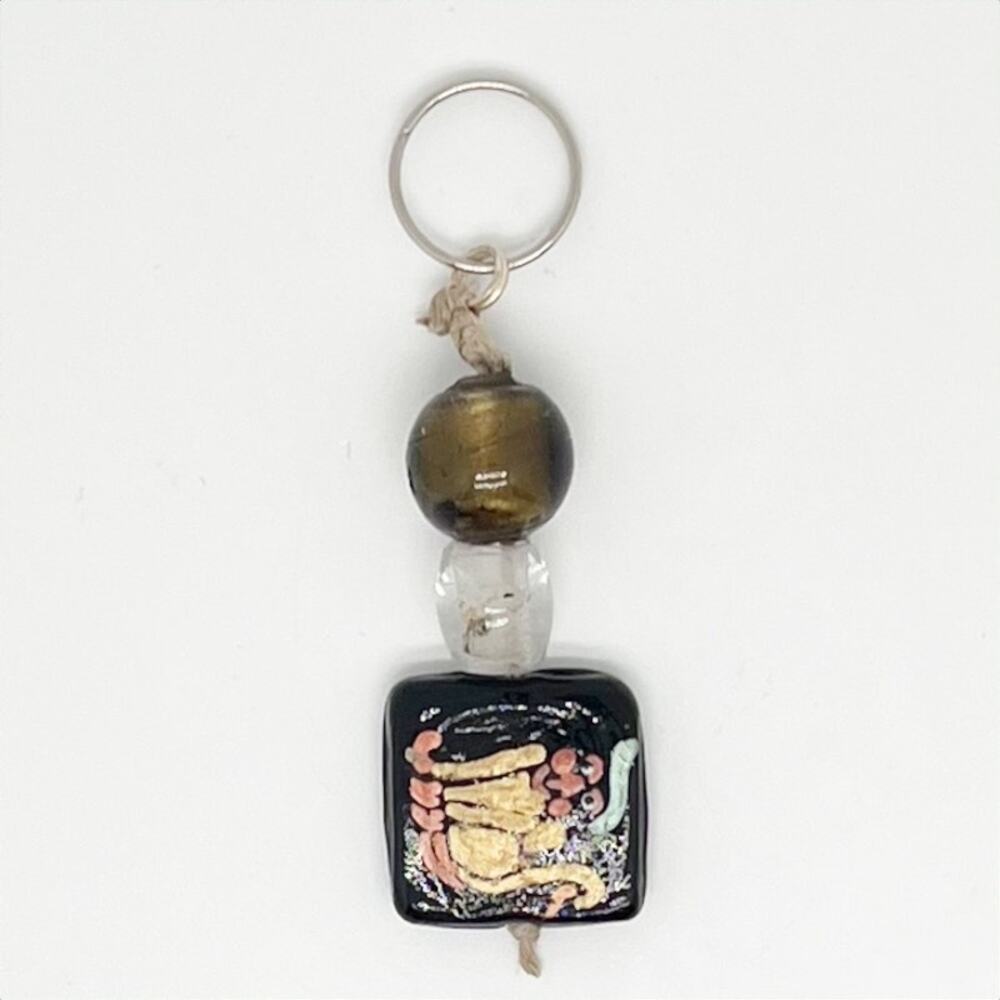 Handmade Painted Golden Monkey Bead Keychain Hand Crafted Beaded Artisan